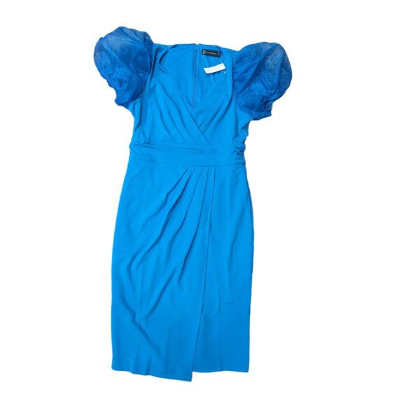 NWT NY&C Mesh Puff Sleeve Faux Wrap Sheath Dress Size M - Picture 7 of 11